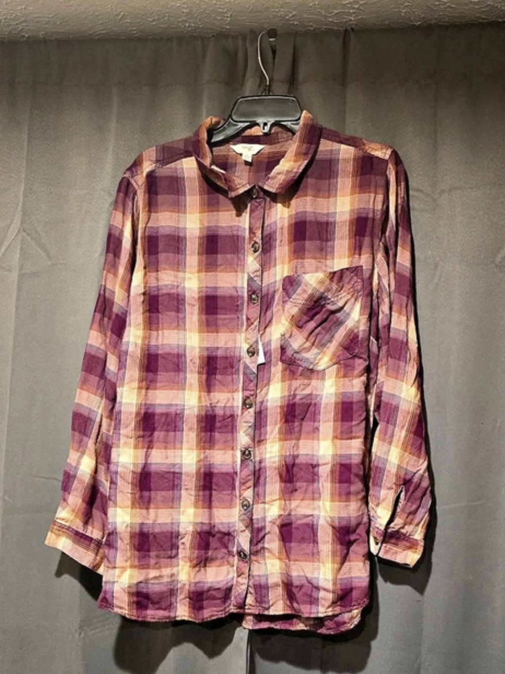 Terra & Sky Plus Plaid Button-Down Shirt Purple & Orange 2X